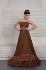 Accordion Like Sashed Brown Organza Prom Evening Dress