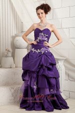 Brush Pick-ups Purple Prom Dress Layered Applique