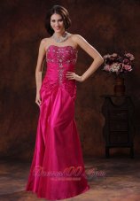 Hot Pink Taffeta Lace-up Beaded Prom Dress