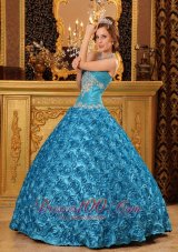 Rolling Flower Sky Blue Appliques Sweetheart Quinceanera Gown