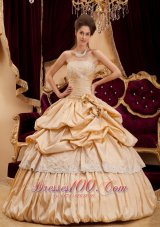 Champagne Quinceanera Dress Strapless Hand Made Flower