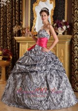 Zebra Print Quinceanera Dress Strapless Sash