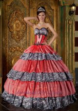 Layered Watermelon and Zebra Princesita Quinceanera Dress