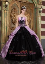 Quinceanera Dress Handmade Flower Lavender and Black Appliques