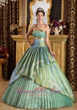 Lemon Green Strapless Ruch Princesita Quinceanera Dress