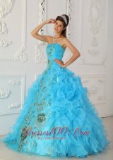 Strapless Aqua Blue Quinceanera Dress Embroidery