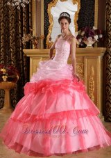 Pink and Red Quinceanera Dress Pick-ups Strapless