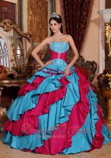 Dresses for 15 Aqua Blue and Red Multi-tired Floor-length