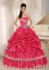 Hot Pink Pick-ups Appliques Ball Gown Quinceanera Dress