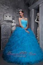 Baby Blue Sweetheart Ruffles Beading Ball Gown Quinceanera Dress
