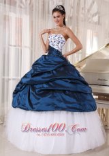 Sweetheart Navy Blue and White Embroidery Quinceanera Dress