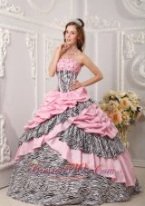 Pink and Zebra Sweet 16 Dress Ball Gown 2013 Multi-tierd