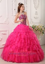 Hot Pink Layer Flower Print Bodice Sweet 16 Dress