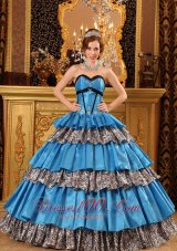 Multi-tierd Sweetheart Zebra and Blue Quinceanera Dress