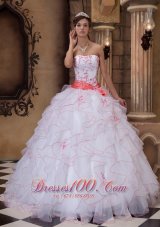 White and Orange Strapless Sash Ball Gown for Quince