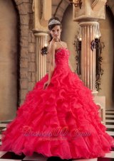 Quinceanera Dress Red Ball Gown Sweetheart Floor-length Organza
