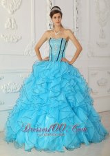 Strapless Boning and Ruffles Baby Blue Quinceanera Dress Ball Gown