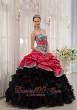 Strapless Zebra Red and Black Ball Gown for Sweet 15 Dress