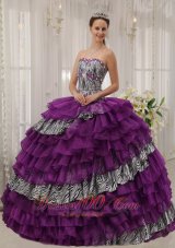 Eggplant Purple Quinceanera Dress Zebra Print Fabric