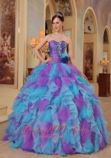 Sweetheart Purple and Aqua Quinceanera Dress Bowknot