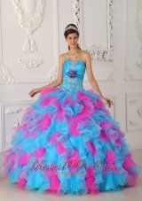 Sweetheart Aqua and Red Quinceanera Dress Hand Made Flower