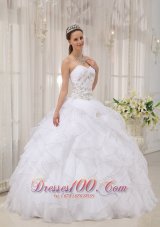 White Beading Ruffles Sweet 15 Dress For Quince