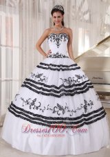 Black and White Embroidery Ball Gown Quinceanera Dress