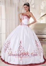 Wine Red and White Embroidery Ball Gown Quinceanera Dress