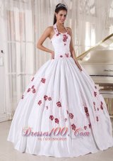 Halter Flower White Sweet 15 Dress Floor Length