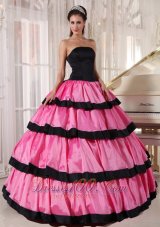 Balck and Rose Pink Ball Gown Quinceanera Dress Layer