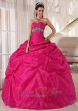 Ball Gown Quinceanera Hot Pink Pick-ups Hand Made Flower