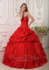 Sweetheart Floor-length Pick-ups Quinceanera Dress Red