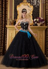 Black Ball Gown Quinceanera Strapless Floor-length Appliques