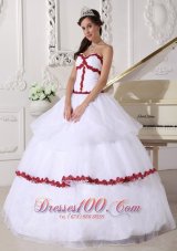 White and Red Quinceanera Dress Layer Gown