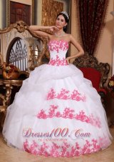 White and Pink Sweet 15 Dress Appliques Sweetheart