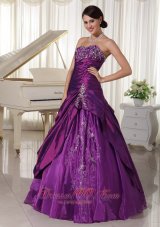 Taffeta Organza Purple Sweetheart Quinceanera Gowns Appliques