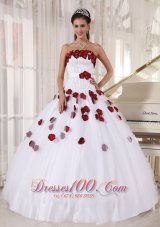 White Quinceanera Dress Strapless Tulle Beading Floral
