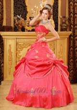 Watermelon Red Quinceanera Dress Strapless Taffeta Beading