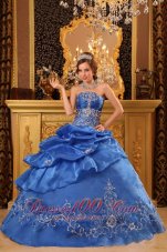 Blue Quinceanera Dress Strapless Organza Beading