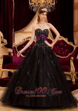 Black Quinceanera Gown Dress Sweetheart Tulle Appliques
