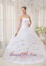 White Quinceanera Dress Sweetheart Organza Appliques