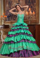 Green Quinceanera Dress Sweetheart Taffeta Organza Beading