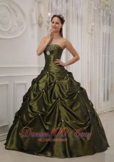 Green Quinceanera Dress Taffeta Satin Beading