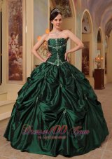 Dark Green Quinceanera Dress Strapless Beading Taffeta