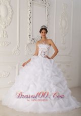 White Quinceanera Dress Strapless Organza Beading Floral