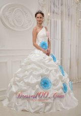 White Quinceanera Dress One Shoulder Taffeta Beading