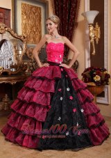 Strapless Floor-length Organza Appliques Quinceanera Dress