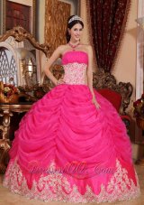 Hot Pink Strapless Organza Beading Quinceanera Dress
