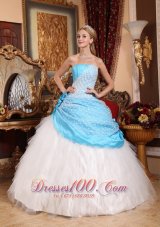 Strapless Taffeta Tulle Floral Beaded Quinceanera Dress