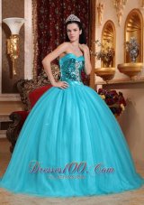 Popular Tulle Blue Beading Quinceanera Dress Sweetheart